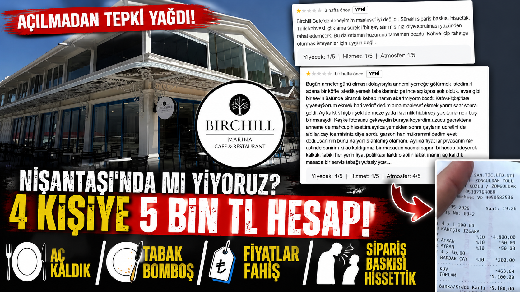 Birchill Marina  Cafe'ye Şok Tepki; "Aç Kaldık, Tabaklar Boş, Fiyatlar Fahiş"
