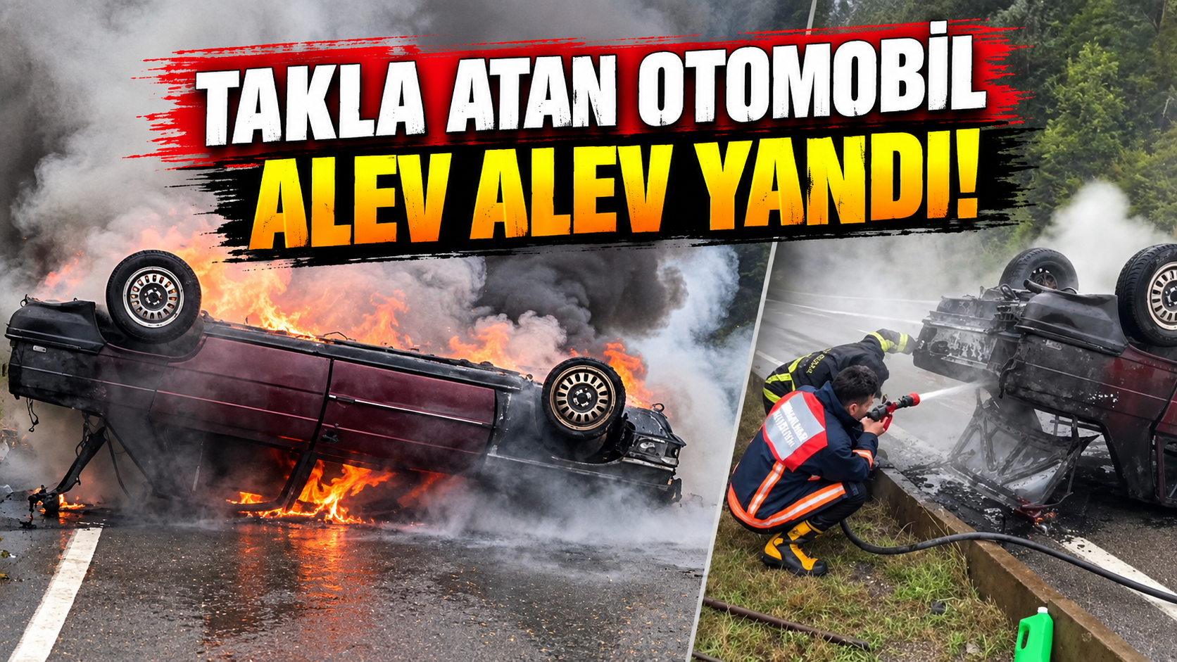 Takla Atan Otomobil Alev Topuna Döndü